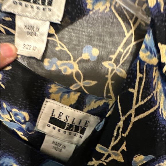 Leslie Fay 10 Women's 2 Piece Navy Floral Sleeveless Midi Shift Dress & Blouse - Picture 4 of 11